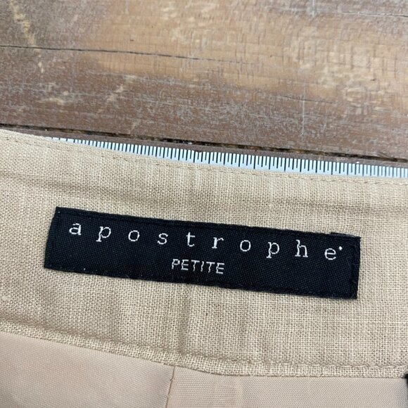 Apostrophe Floral Embroidered Tan Linen Blend Skirt, Women's Size 8P - Picture 4 of 6